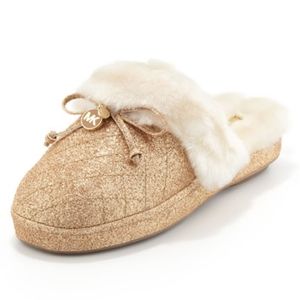 Michael Michael Kors Shimmery Gold Glitter and Cream Plush Slipper